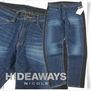 新品1円～★定価1.6万 HIDEAWAYS NICOLE ハイダウェイ ニコル サイドライン切り替え9分丈デニム パンツ 48 L ストレッチ ネイビー ◆9421◆の画像1