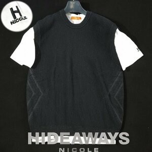 新品1円～★HIDEAWAYS NICOLE ハイダウェイ ニコル メンズ 半袖 ニットベスト&Tシャツセット 46 M ブラック 黒 アンサンブル ロゴ◆9454◆