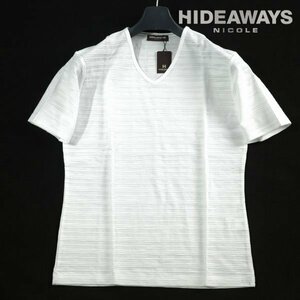 新品1円～★HIDEAWAYS NICOLE ハイダウェイ ニコル メンズ 半袖 タックボーダーカノコＶネックTシャツ 48 L 白 カットソー ◆9540◆