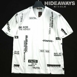 新品1円～★HIDEAWAYS NICOLE ハイダウェイ ニコル メンズ 半袖 総柄半袖プリントTシャツ 50 LL 白 カットソー ◆9537◆