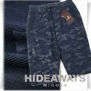 新品1円～★HIDEAWAYS NICOLE ハイダウェイ ニコル メンズ 春夏 カモフラ柄ショートパンツ 44 S ネイビー 正規店本物◆9578◆