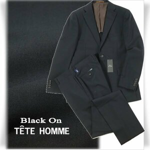 新品1円～★定価4.9万 Black On TETE HOMME テットオム ウール毛 シングル二つボタンスーツ 94AB4 ノータック ブラック 黒 ◆9697◆