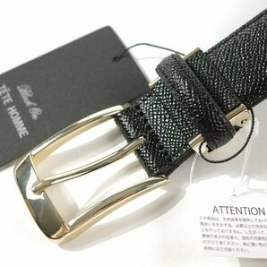 新品1円～★定価0.9万 Black On TETE HOMME テットオム 牛革レザー ビジネスベルト フリーサイズ 本革 黒 ブラック 本物◆9646◆の画像4