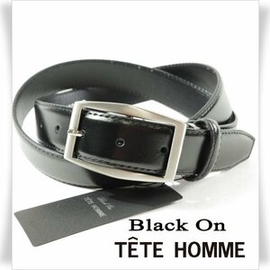 新品1円～★定価0.9万 Black On TETE HOMME テットオム 牛革レザー ビジネスベルト フリーサイズ 本革 黒 ブラック 本物◆9728◆