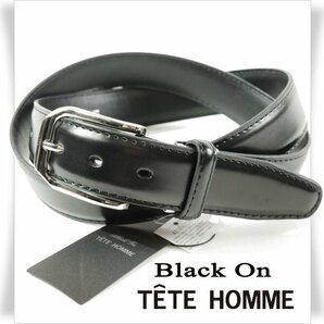 新品1円～★定価0.9万 Black On TETE HOMME テットオム 牛革レザー ビジネスベルト フリーサイズ 本革 黒 ブラック 本物◆9729◆の画像1