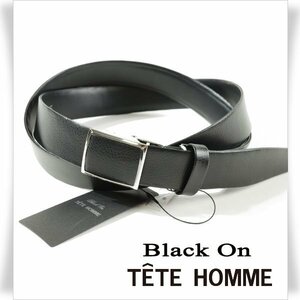 新品1円～★定価0.9万 Black On TETE HOMME テットオム 牛革レザー ビジネスベルト フリーサイズ 本革 黒 ブラック 本物◆9731◆