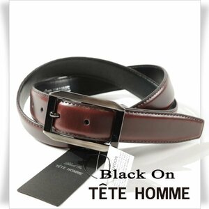 新品1円～★定価0.9万 Black On TETE HOMME テットオム 牛革レザー ビジネスベルト フリーサイズ 本革 茶 ブラウン 本物◆9723◆