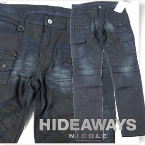 新品1円～★定価1.6万 HIDEAWAYS NICOLE ハイダウェイ ニコル 多ポケットカーゴパンツ 44 S ストレッチ ネイビー デニム ◆9764◆の画像1