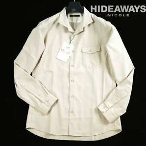 新品1円～★定価1万 HIDEAWAYS NICOLE ハイダウェイ ニコル メンズ ストレッチウェザー長袖シャツ 48 L ベージュ ◆9802◆の画像1