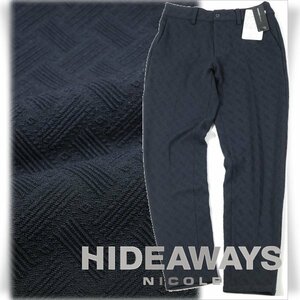 新品1円～★定価1.2万 HIDEAWAYS NICOLE ハイダウェイ ニコル メンズ ブリスタージャカードパンツ 44 S ストレッチ ネイビー ◆9789◆