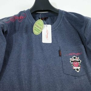 新品1円～★Ed Hardy エドハーディー メンズ 半袖 コットン綿 天竺 ポケット付き Tシャツ LL ネイビー クルーネック カットソー ◆9830◆の画像7