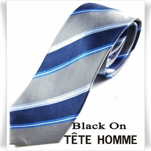 新品1円～★Black On TETE HOMME テットオム シルク絹100％ ネクタイ ストライプ ネイビー グレー 正規店本物◆9955◆