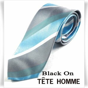 新品1円～★Black On TETE HOMME テットオム シルク絹100％ ネクタイ ストライプ ブルー 正規店本物◆9954◆の画像1