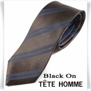 新品1円～★Black On TETE HOMME テットオム シルク絹100％ ネクタイ ストライプ ブラウン ネイビー 正規店本物◆1146◆