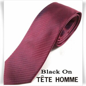 新品1円～★Black On TETE HOMME テットオム シルク絹100％ ネクタイ ストライプ ボルドー 正規店本物◆1155◆