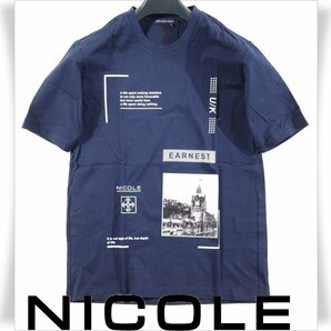 新品1円～★ニコル セレクション NICOLE selection メンズ ストレッチ 半袖 クルーネック ロゴカットソー 46 M ネイビー Tシャツ ◆1192◆の画像1