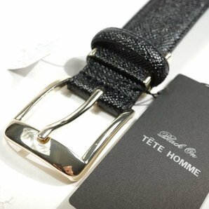 新品1円～★定価0.9万 Black On TETE HOMME テットオム 牛革レザー ビジネスベルト フリーサイズ 本革 黒 ブラック 本物◆1293◆の画像2