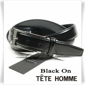 新品1円～★定価0.9万 Black On TETE HOMME テットオム 牛革レザー ビジネスベルト フリーサイズ 本革 黒 ブラック 本物◆1290◆の画像1