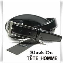 新品1円～★定価0.9万 Black On TETE HOMME テットオム 牛革レザー ビジネスベルト フリーサイズ 本革 黒 ブラック 本物◆1290◆_画像1