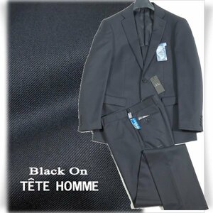  new goods 1 jpy ~* regular price 4.9 ten thousand Black On TETE HOMMEteto Homme wool wool single two . button suit 94A6no- tuck dark blue plain *1313*