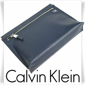 新品1円～★定価2.2万 CK CALVIN KLEIN カルバンクライン メンズ 牛革 本革レザー クラッチバッグ 紺 セカンドバッグ セプター本物◆1460◆