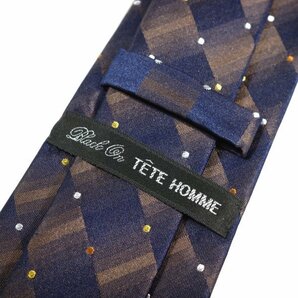 新品1円～★Black On TETE HOMME テットオム シルク絹100％ ネクタイ ドット ネイビー ブラウン 正規店本物◆1476◆の画像4