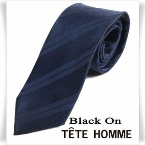 新品1円～★Black On TETE HOMME テットオム シルク絹100％ ネクタイ ストライプ ネイビー 正規店本物◆1480◆