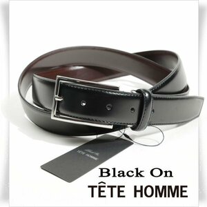 新品1円～★定価0.9万 Black On TETE HOMME テットオム 牛革レザー ビジネスベルト フリーサイズ 本革 黒 ブラック 本物◆1490◆