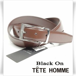 新品1円～★定価0.9万 Black On TETE HOMME テットオム 牛革レザー ビジネスベルト フリーサイズ 本革 茶 ブラウン 本物◆1488◆