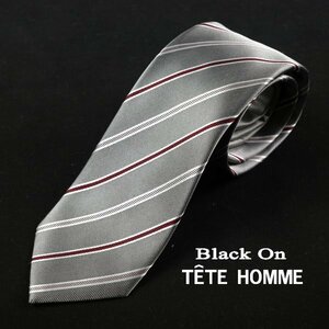 新品1円～★Black On TETE HOMME テットオム シルク絹100％ ネクタイ ストライプ グレー 正規店本物◆1622◆