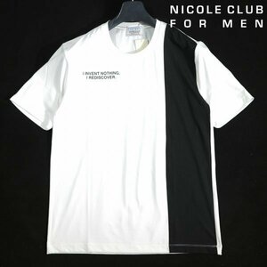 新品1円～★ニコルクラブフォーメン NICOLE CLUB FOR MEN ストレッチ 配色切替クルーネックカットソー 半袖Ｔシャツ 46 M 白 本物 ◆1609◆