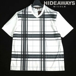 新品1円～★HIDEAWAYS NICOLE ハイダウェイ ニコル メンズ ストレッチ 半袖 VネックBIGチェックTシャツ 50 LL カットソー ◆1612◆の画像1