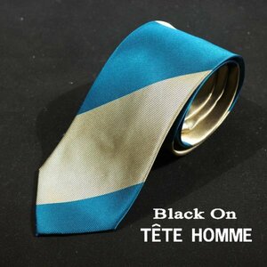 新品1円～★Black On TETE HOMME テットオム シルク絹100％ ネクタイ ストライプ ブルーグリーン 正規店本物◆1638◆