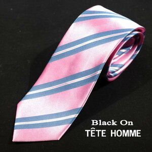 新品1円～★Black On TETE HOMME テットオム シルク絹100％ ネクタイ ストライプ ピンク 正規店本物◆1629◆