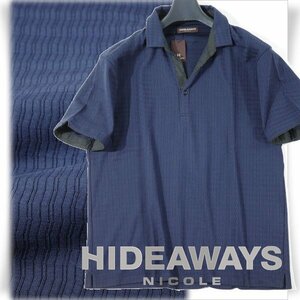 新品1円～★HIDEAWAYS NICOLE ハイダウェイ ニコル メンズ 半袖スキッパーポロシャツ 52 3L 大きいサイズ ネイビー 紺 キング◆1683◆