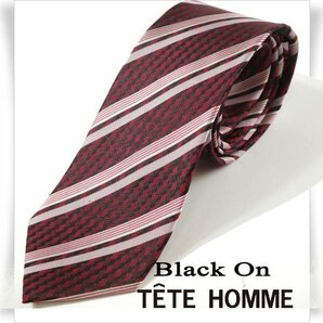 新品1円～★Black On TETE HOMME テットオム シルク絹100％ ネクタイ ストライプ ボルドー 正規店本物◆1712◆の画像1