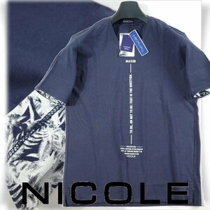 新品1円～★ニコル セレクション NICOLE selection メンズ コットン綿 半袖 Vネックデザインカットソー 46 M ネイビー Tシャツ ◆1770◆