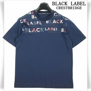 新品1円～★定価1.6万 BLACK LABEL ブラックレーベル クレストブリッジ 半袖 ロゴ チェック Tシャツ カットソー M 紺 ネイビー ◆1763◆