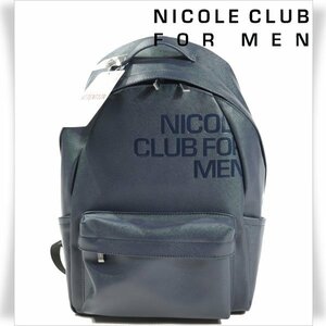 新品1円～★定価1.6万 NICOLE CLUB FOR MEN ニコルクラブフォーメン フェイクレザーリュック ネイビー ロゴ 大容量 ◆1758◆