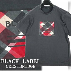 新品1円～★定価1.6万 BLACK LABEL ブラックレーベル クレストブリッジ 半袖 ロゴ チェック Tシャツ カットソー M ダークグレ― ◆1764◆