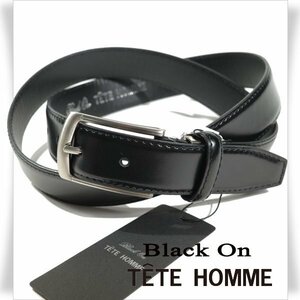 新品1円～★定価0.9万 Black On TETE HOMME テットオム 牛革レザー ビジネスベルト フリーサイズ 本革 黒 ブラック 本物◆1785◆