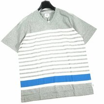 新品1円～★TAKEO KIKUCHI タケオキクチ メンズ 半袖 ボーダー Vネックカットソー Tシャツ L グレー ルームウェア 本物◆1795◆_画像4