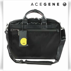 新品1円～★定価3.5万 ACEGENE エースジーン メンズ 2WAY ビジネスバッグ 黒 ブリーフケース キスパンダブル デイバイドリム A4 ◆1872◆