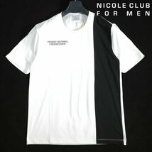 新品1円～★ニコルクラブフォーメン NICOLE CLUB FOR MEN ストレッチ 配色切替クルーネックカットソー 半袖Ｔシャツ 46 M 白 本物 ◆1907◆_画像1