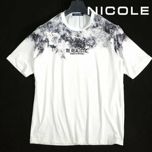 新品1円～★ニコル セレクション NICOLE selection メンズ 半袖 ストレッチ クルーネックTシャツ カットソー 50 LL 白 フラワー ◆1915◆