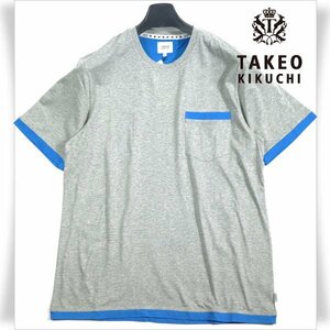 新品1円～★TAKEO KIKUCHI タケオキクチ メンズ 半袖 胸ポケット クルーネックカットソー Tシャツ M グレー ルームウェア 本物◆2019◆