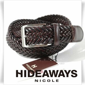 新品1円～★HIDEAWAYS NICOLEハイダウェイ ニコル メンズ 牛革レザー メッシュベルト フリーサイズ ブラウン 本物 ◆2066◆