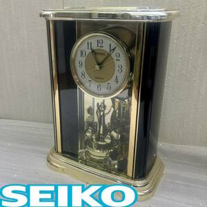 動作品 ◆ SEIKO ◆ クオーツ 置時計 BZ 314 G ゴールド 回転飾り ◆ セイコー ◆ ウオッチ 