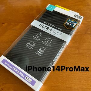 iPhone14ProMax ソフトレザーケース　カバー　手帳型　ブラック