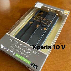Xperia 10 V ソフトレザーケース　背面バンド付カードポケット付 ブラック　カバー　エクスペリア10